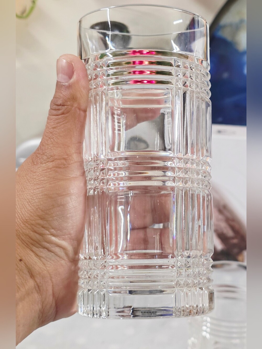 Ralph Lauren Glen Plaid Crystal High Ball Glass Tumbler  Highball Heavy Glass